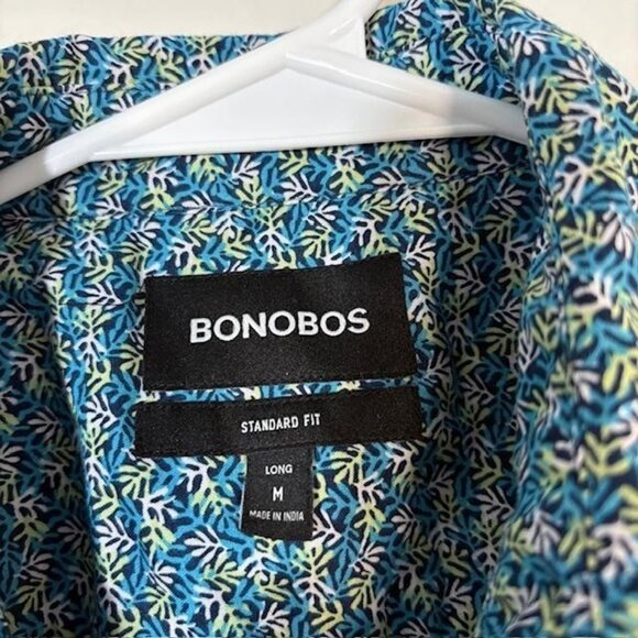 Bonobos Shirt Mens Medium Long Blue Green Leaf Print Short Sleeve Button Up - Picture 3 of 7